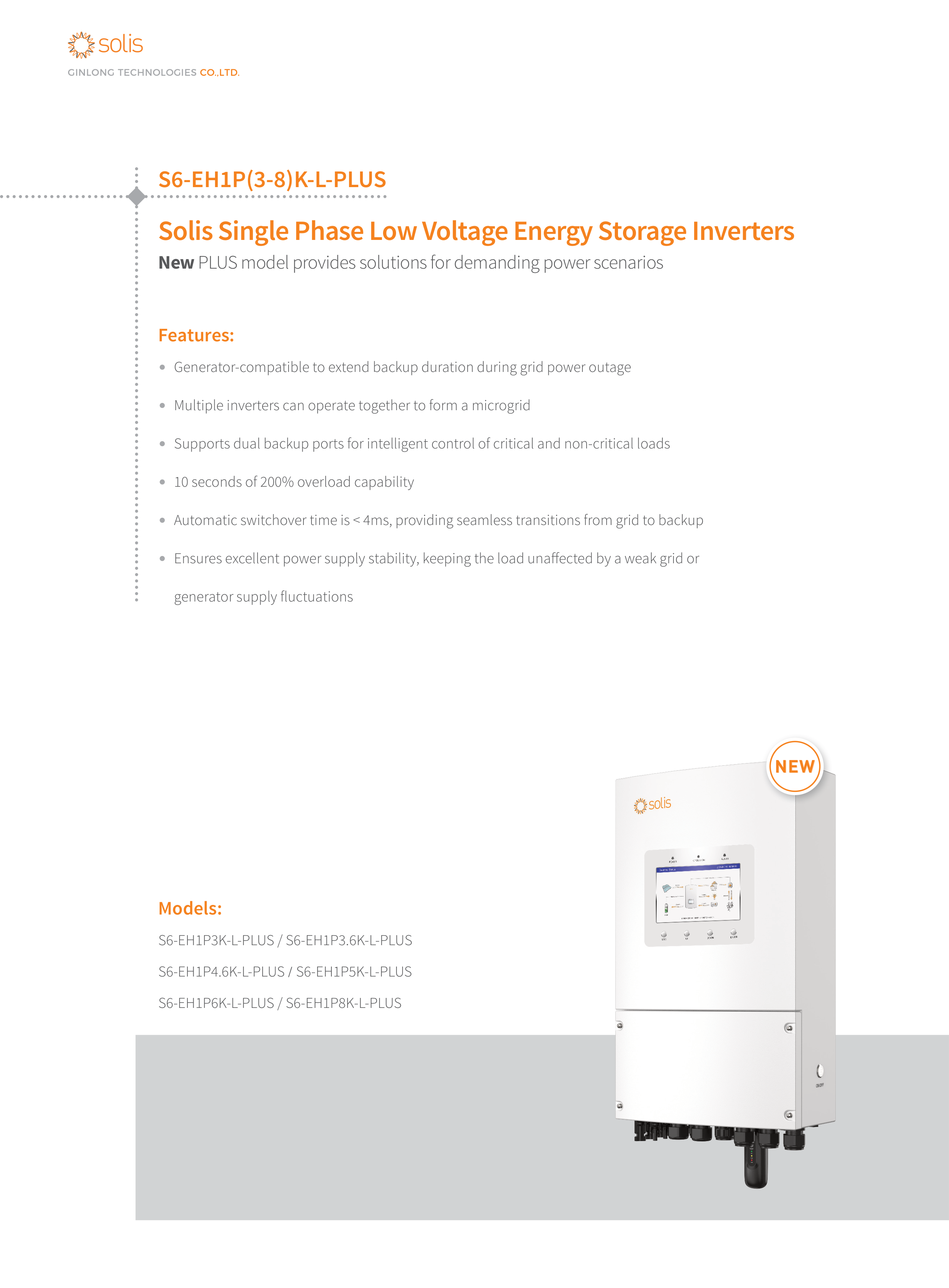 Invertor Solis S6-EH1P6K-L-PLUS-6kW hibrid monofazat 6kW - SunGrid