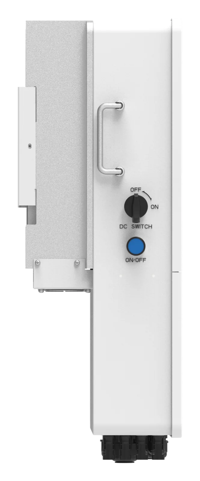 Invertor hibrid Deye SUN-8K-SG01HP3 trifazat 8kW – vedere laterală cu comutatorul DC