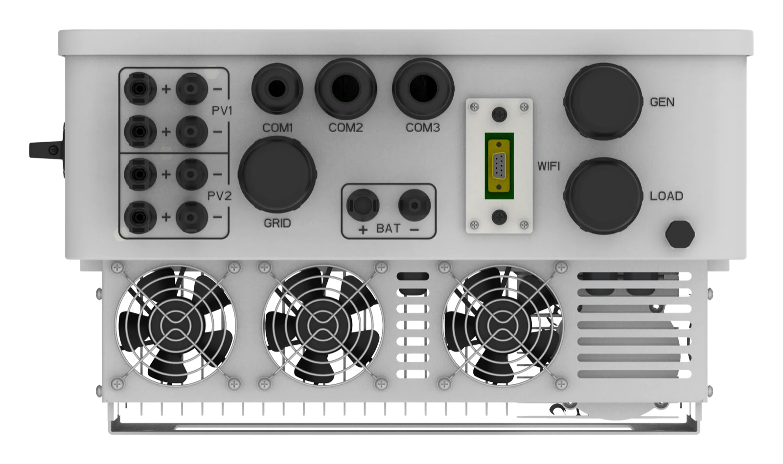 Invertor hibrid Deye SUN-8K-SG01HP3 trifazat 8kW – conexiuni pentru PV, baterie, rețea, consum și generator